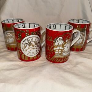Department56 highly collectible- Set of 4 Mugs Featuring Santa in red and gold